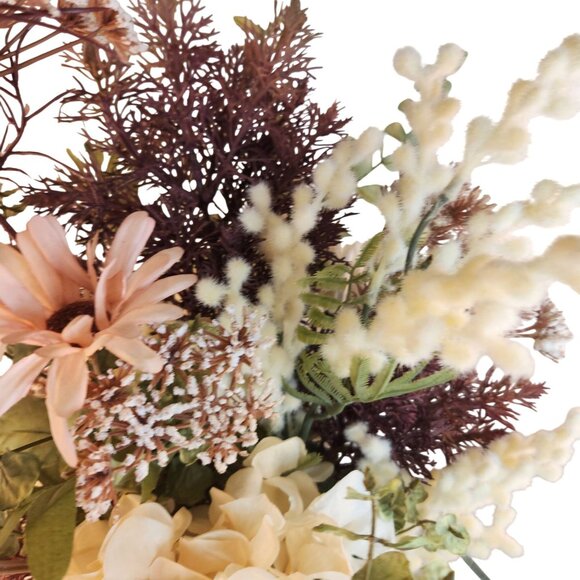 Artificial Floral Arrangement Beige Hydrangea & Cream Mum Bouquet Hand Tied - Picture 12 of 15